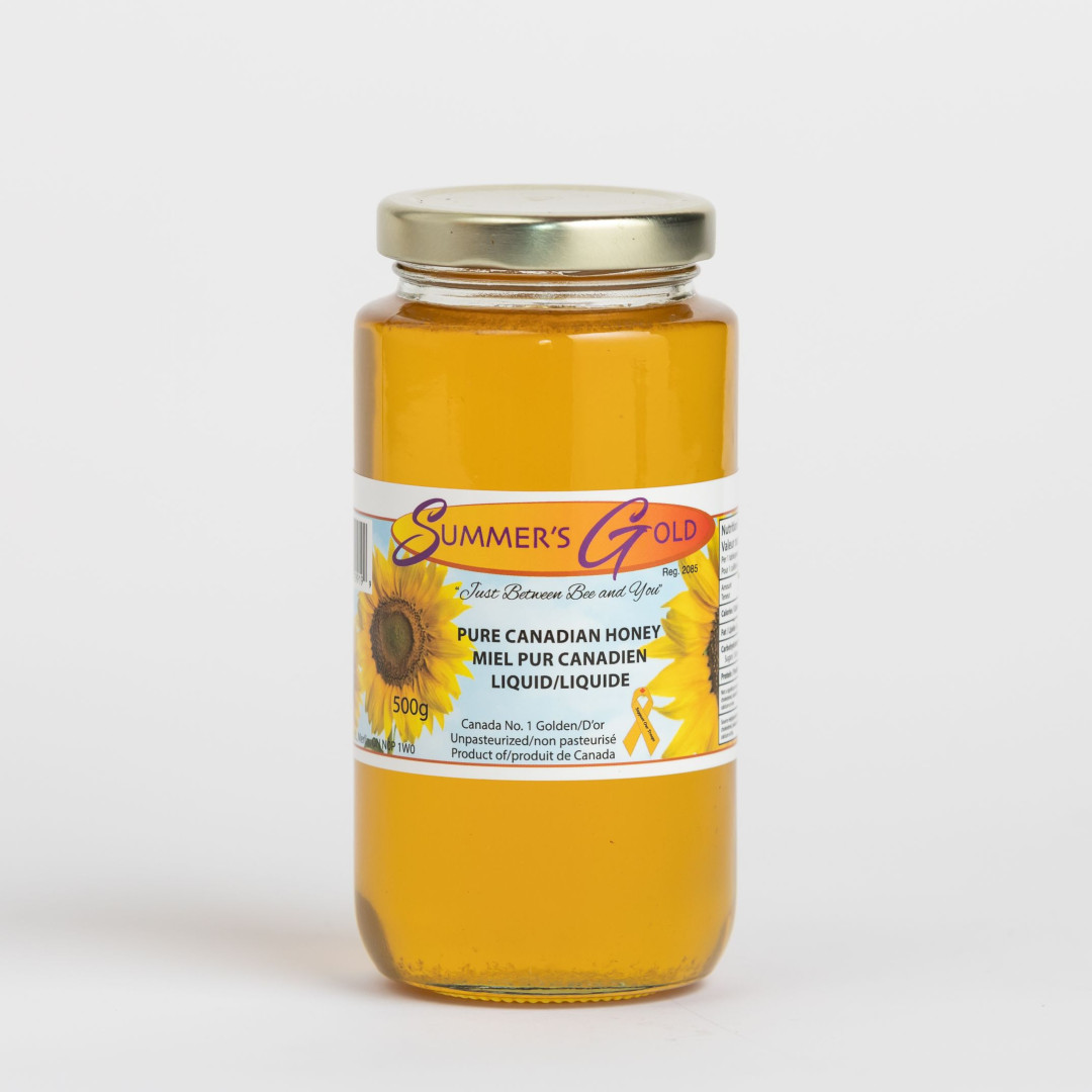 500 g Liquid Unpasteurized Honey Jar Canada No. 1 Golden